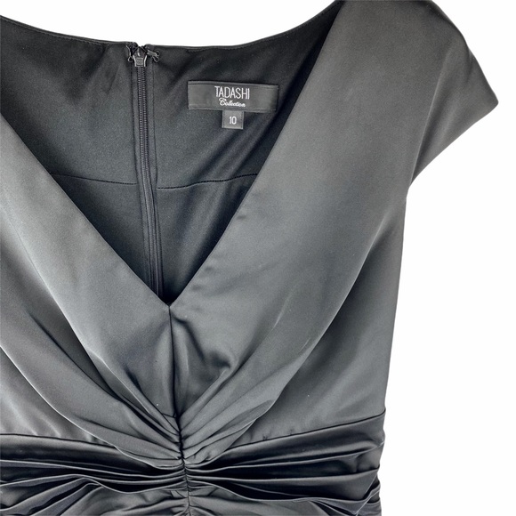 Tadashi Collection Black Satin Ruched Dress 10 - Picture 4 of 8